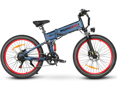 Blue - SAMEBIKE LO26-Plus Electric Bike with red wheels on a white background