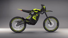 Black and yellow electric bike on a gray background