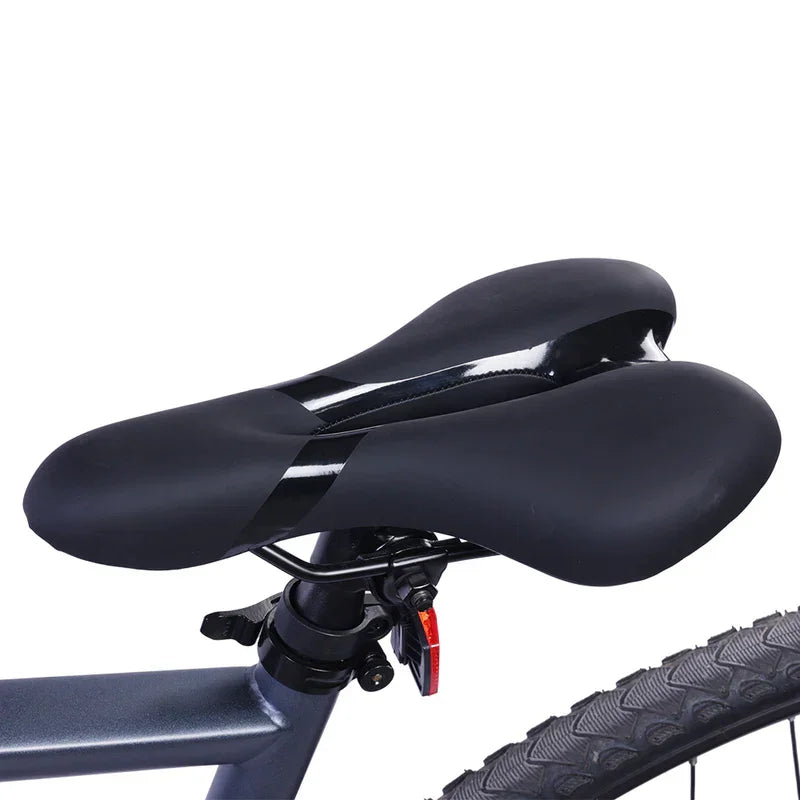 Black bicycle seat with a white background