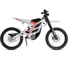 79BIKE Falcon Pro Electric Dirt Bike with a white and black frame and orange accents on a white background