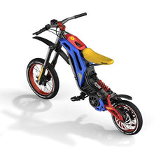 79BIKE TITAONE S Electric dirt bike with red, blue, and yellow colors on a white background