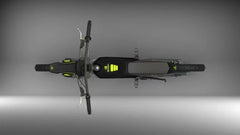 Top view of a black electric scooter on a gray background