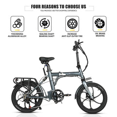 CMACEWHEEL EM20 Electric Folding bicycle with features highlighted on a white background