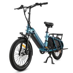 Blue CMACEWHEEL HQ20 Electric Cargo Bike with a black seat on a white background