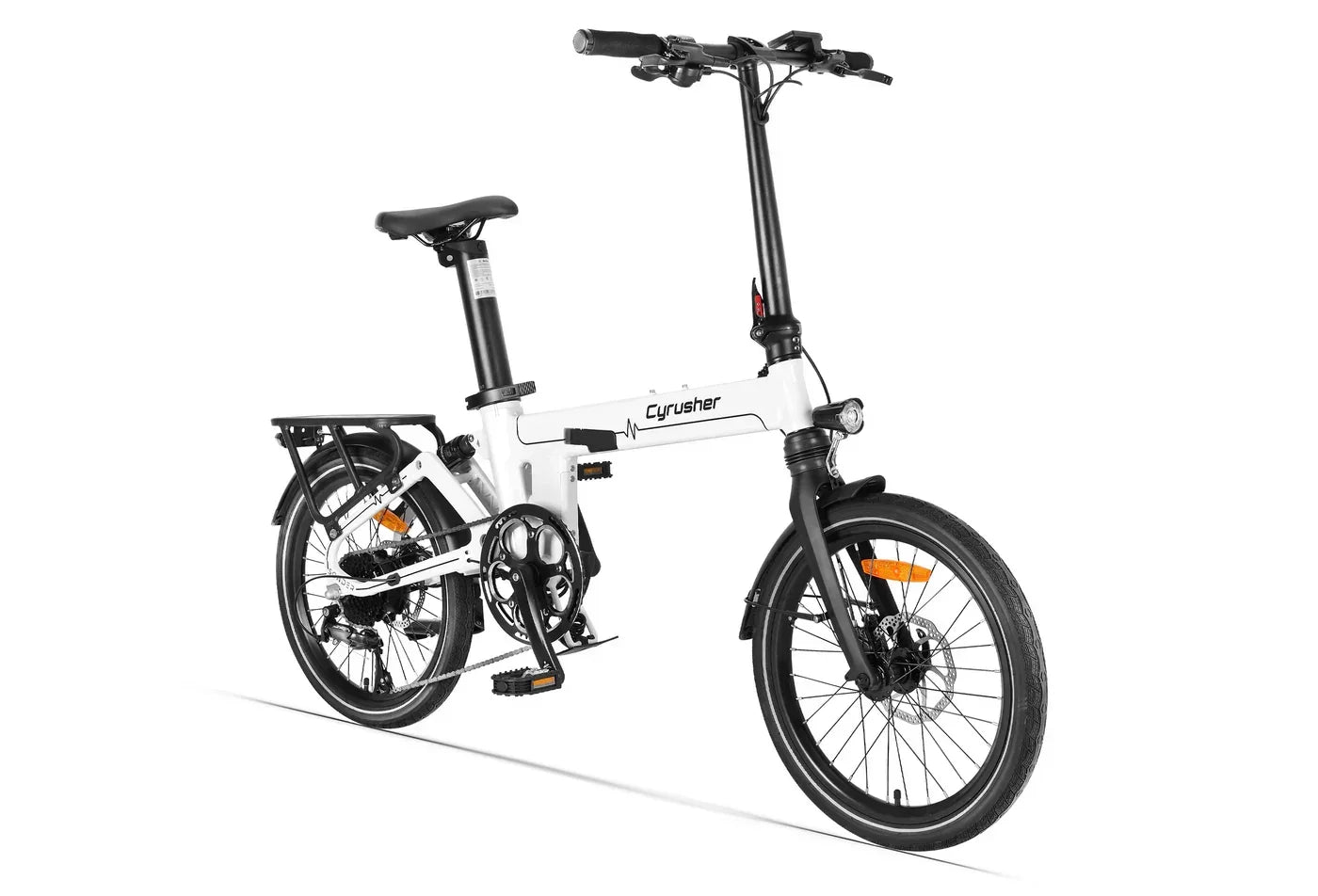White - Cyrusher Sonder Folding Electric Bike with black components on a white background