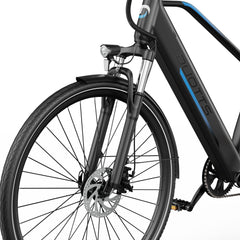 Black DUOTTS C29 Lite Electric bicycle with blue accents on a white background