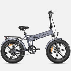 A Engwe EP-2 Pro folding electric bicycle in a matte gray finish with black components, including the saddle, tires, and handlebars. The brand name 'engwe' is printed on the frame.