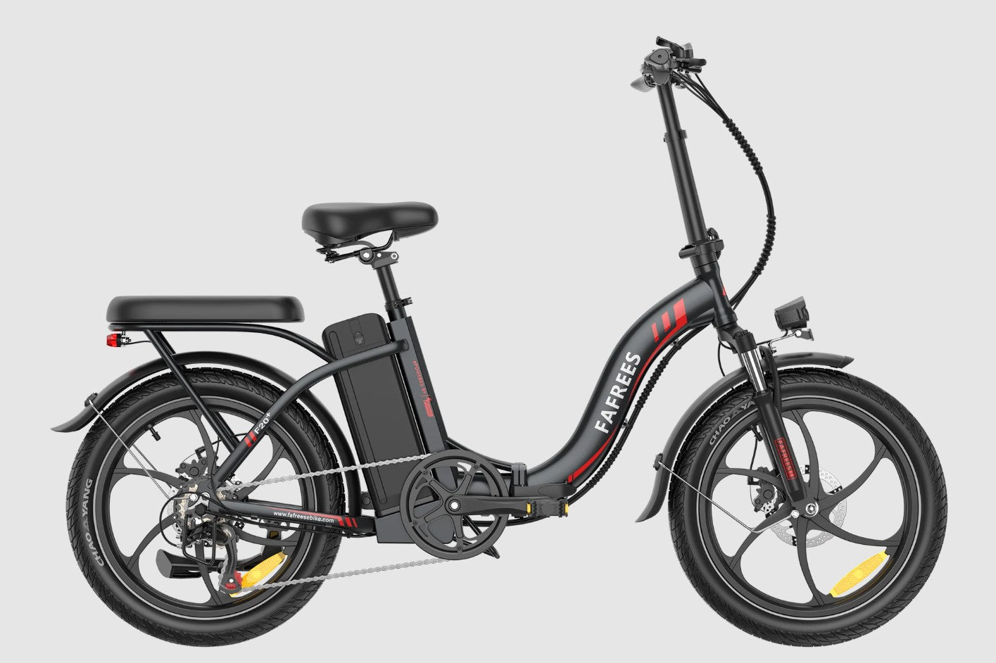 Black Fafrees F20 Plus Folding Electric Bike with visible branding on a gray background
