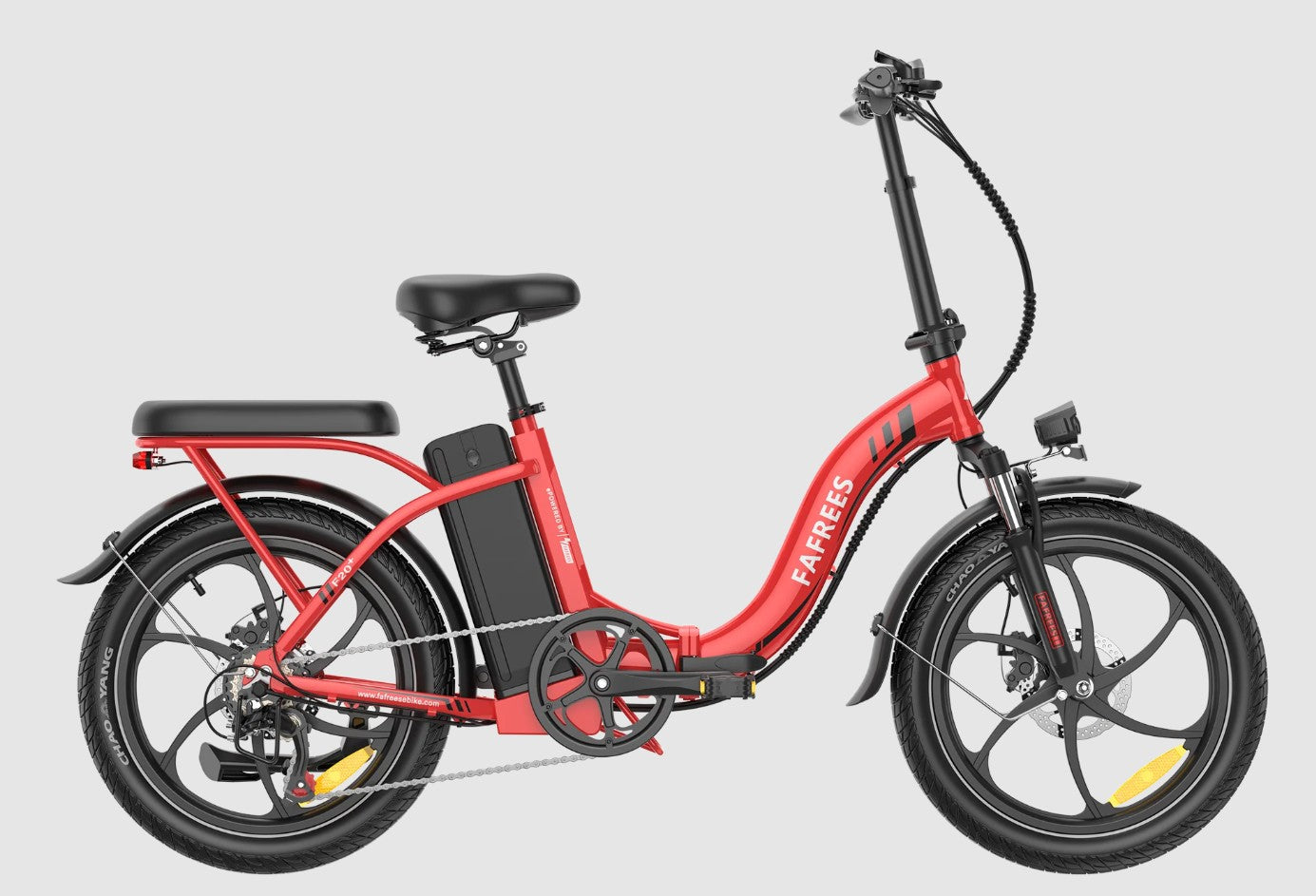 Red Fafrees F20 Plus Folding Electric bicycle on a gray background