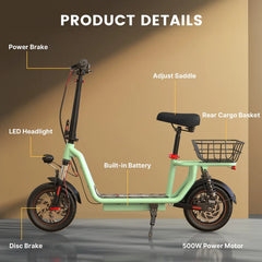 iScooter i12 Electric Scooter With Seat & Carry Basket