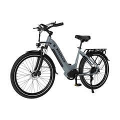 Gray KOOLUX X2 Step-Thru Electric Bike with black wheels on a white background - Pogo Cycles, Ireland