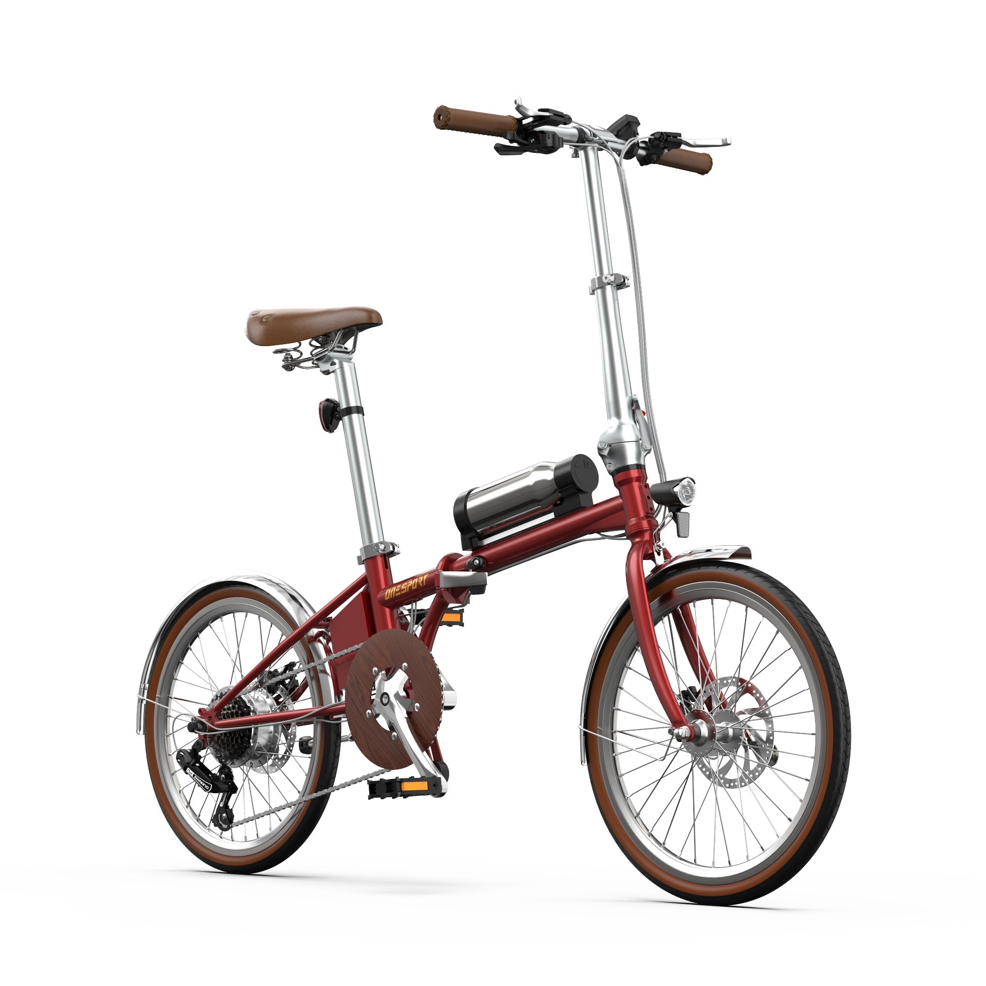 Onesport OT02 Pro Electric Bike - Red with a battery pack on a white background - Pogo Cycles, Ireland