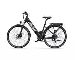 Black ONESPORT OT12 Urban Electric bicycle on a white background - Pogo Cycles, Ireland