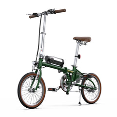 Green OneSport OT02 Compact Folding Electric bicycle on a white background