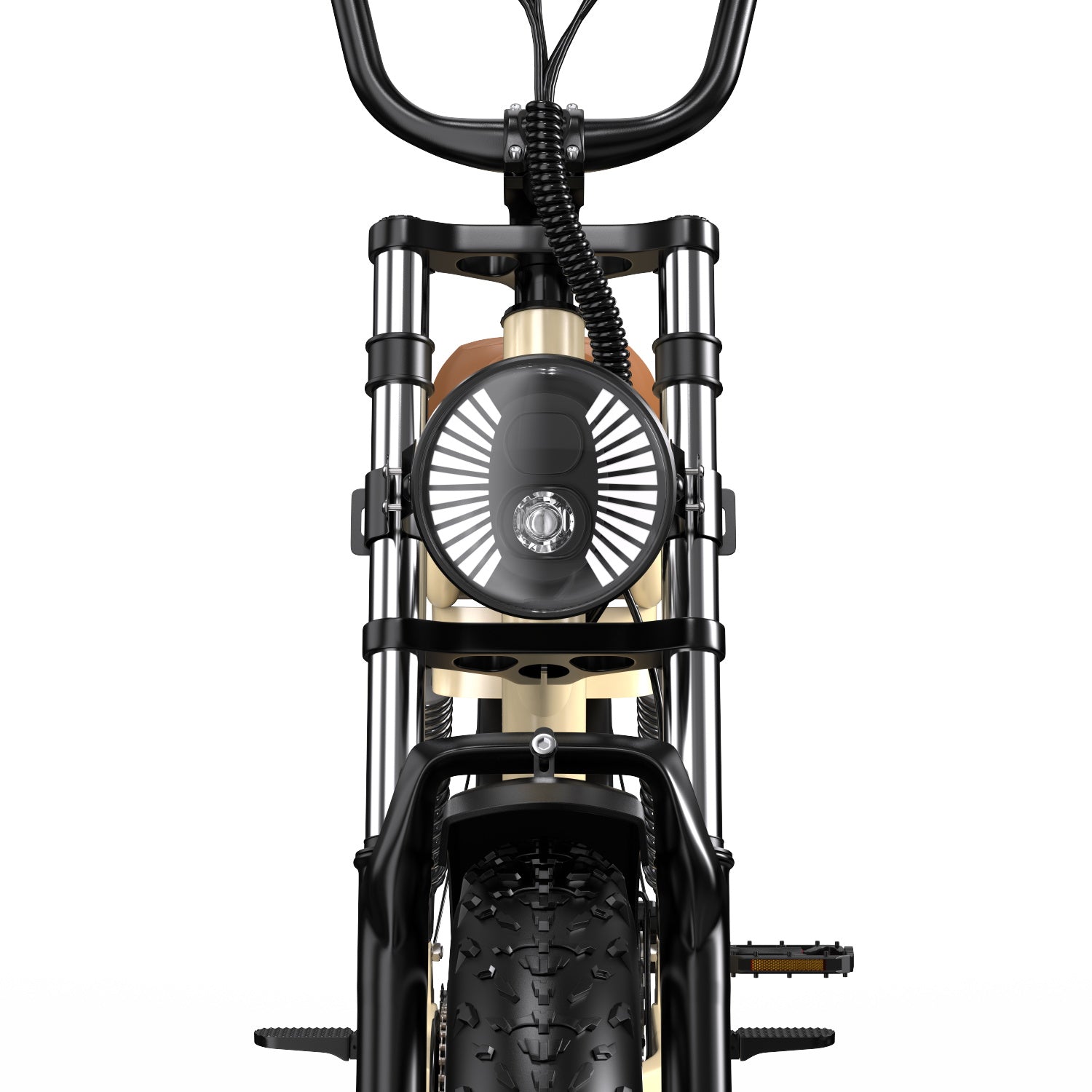 Close-up of a black and gold Onesport W77 Electric Bike engine on a white background
