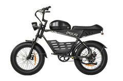Black electric bike with 'PIXAR' branding on a white background