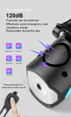 Sort cykellygte USB LED vandtæt med horn mountainbike mørk nat udendørs ridning forlygte