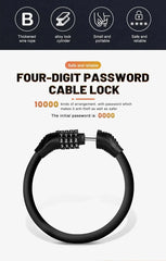 Bike Lock Mountain Bike Portable Security 4-digit Code Bike Lock for Bicycle Motorcycle Scooter