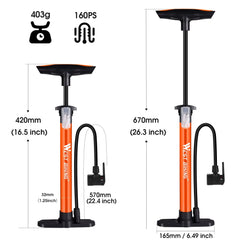 WEST BIKING 160PSI High Pressure Pump Schrader Presta MTB Bicycle Floor Pump Cycling Air Pump Tire Ball Motorcycle Car Inflator