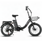 A black SAMEBIKE CY20 Pro Electric bicycle with a front basket, rear cargo rack, and integrated battery pack, shown from a side profile on a white background.