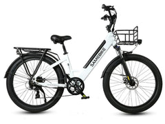 White Samebike RS-A01 Plus Electric Bike with black components on a white background - Pogo Cycles