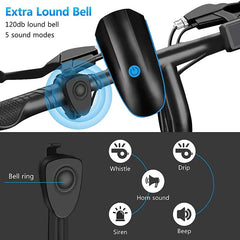 Sort cykellygte USB LED vandtæt med horn mountainbike mørk nat udendørs ridning forlygte