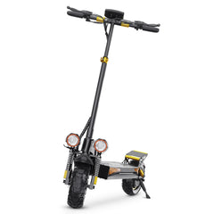 Black iENYRID ES6 Off-Road Electric Scooter with yellow accents on a white background - Pogo Cycles, Ireland