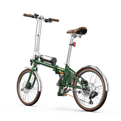 Green Onesport OT02 Pro folding bicycle on a white background