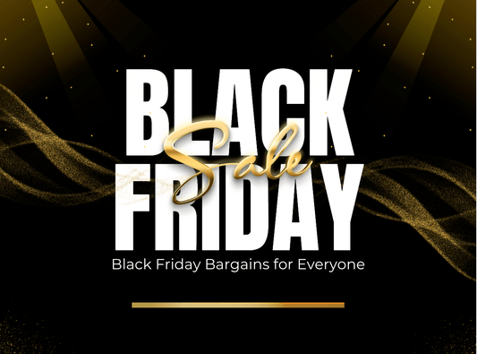Black Friday sale banner with gold accents and text promoting Black Friday bargains at Pogo Cycles.