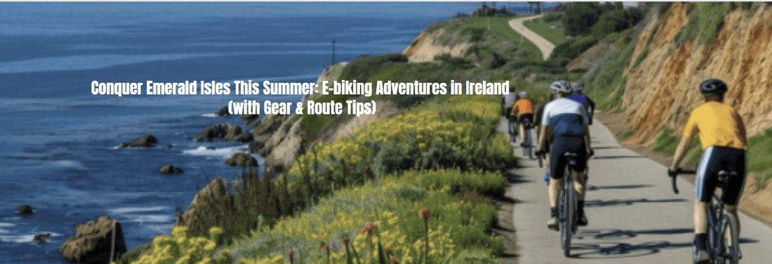 Cyclists riding e-bikes along Ireland's scenic coastal path with ocean and cliffs, Pogo Cycles