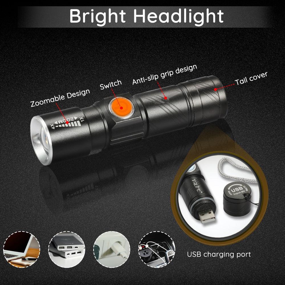 3 in1 8000 Lumen Bike Bicycle Light Set USB rechargeable LED Waterproof Super Bright Zoom Headlight Rear light MTB Bike Light - Pogo Cycles