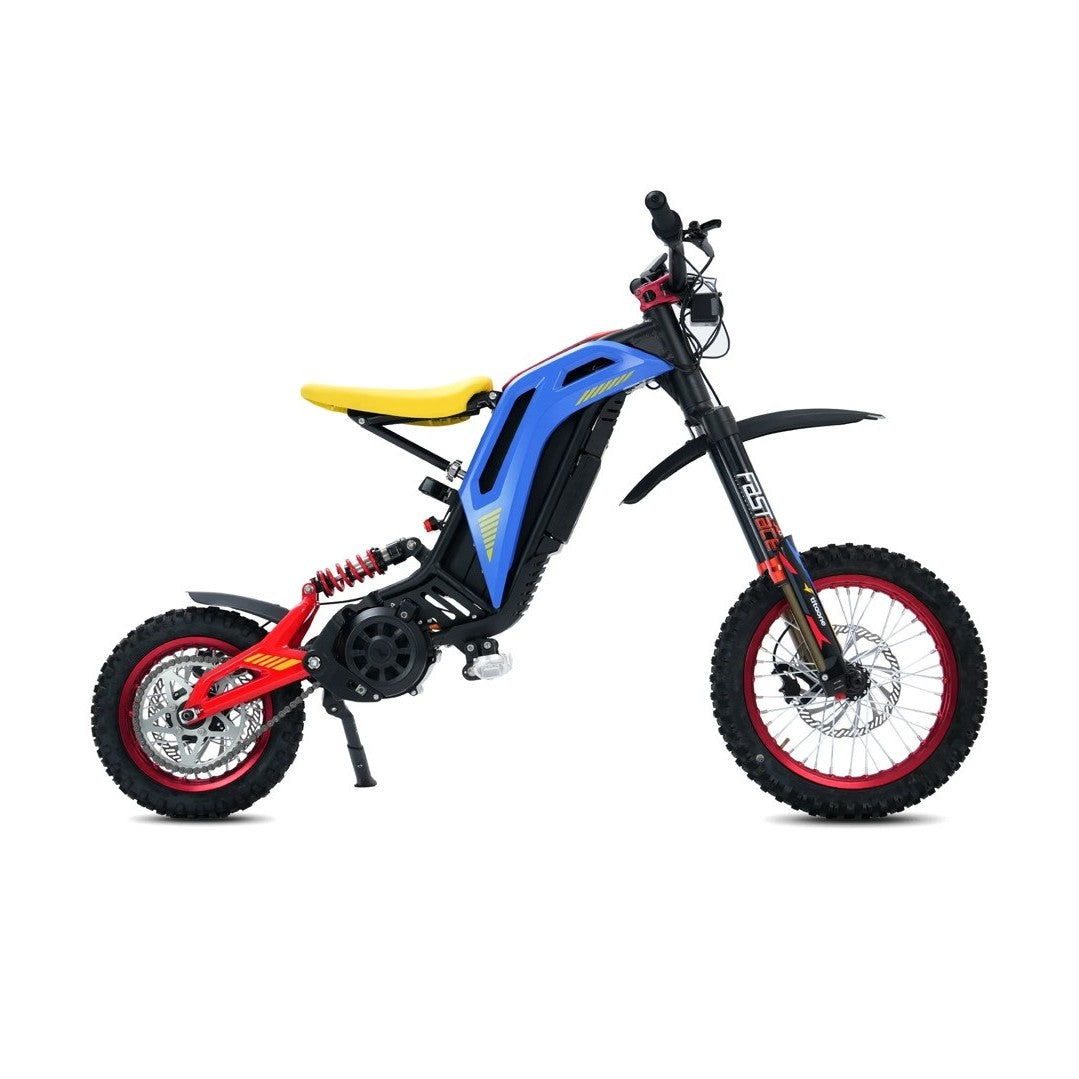 Colorful 79BIKE TITAONE S Electric Bike with a blue frame and red wheels on a white background