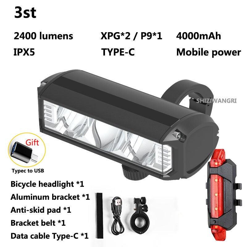 8000mAh 5 LED 5*P90 Bike Light Waterproof USB Rechargeable LED Bicycle Light 5200 Lumens Flashlight and Headlamp As Power Bank - Pogo Cycles