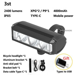 8000mAh 5 LED 5*P90 Bike Light Waterproof USB Rechargeable LED Bicycle Light 5200 Lumens Flashlight and Headlamp As Power Bank - Pogo Cycles