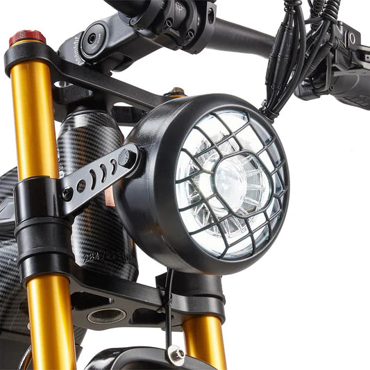 BURCHDA HC26 Dual Motor Electric Bike - Pogo Cycles - Headlight view in white background.