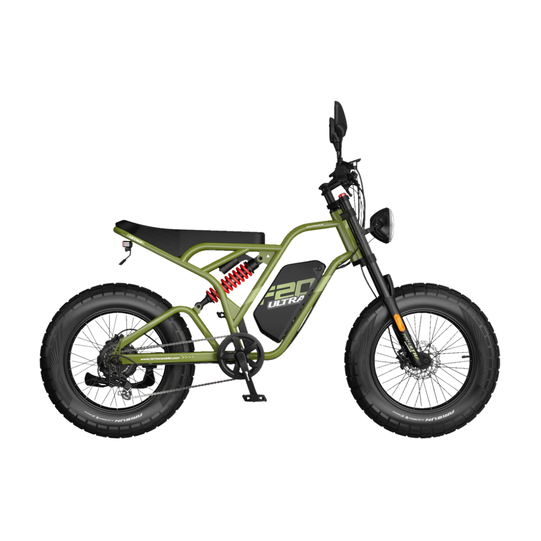 Fafrees F20 Ultra HS Electric Bike in Green with black seat on a white background