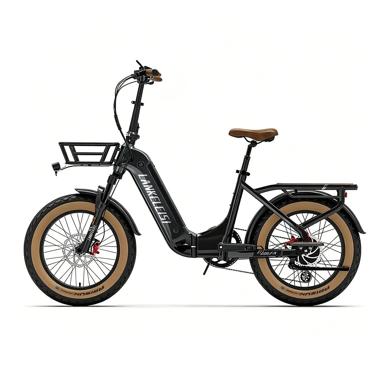 LANKELEISI GOLF-X bicycle in black with brown tires on a white background