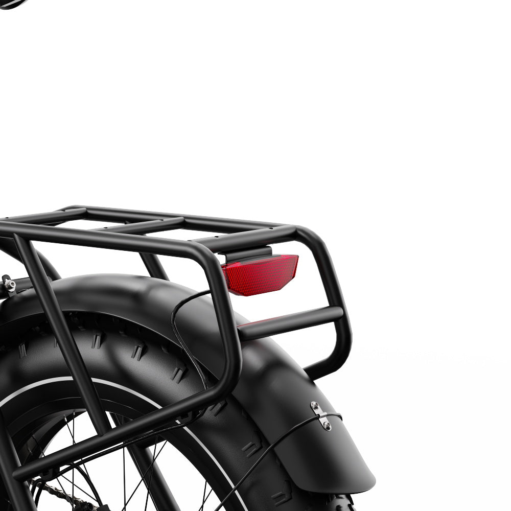Black Onesport OT16 MAX Folding Electric motorcycle fender with a red reflector on a white background