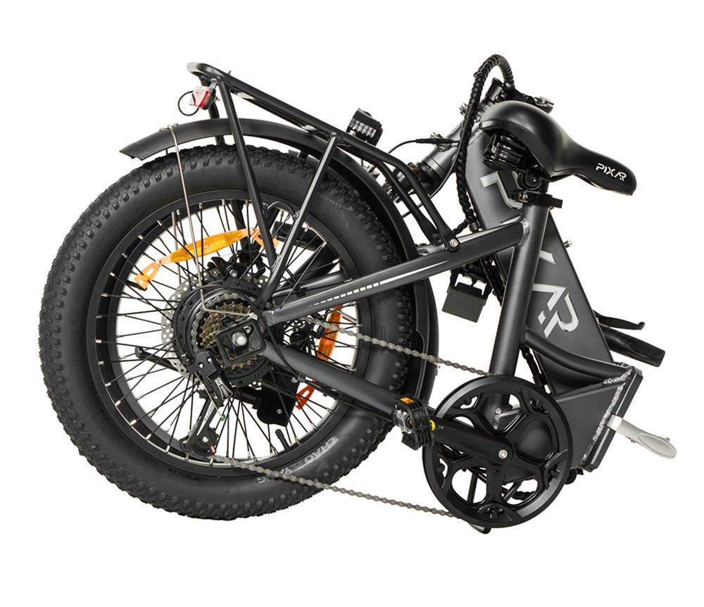 PIXAR WIND1 Foldable Electric Bike in black with fat tires on a white background