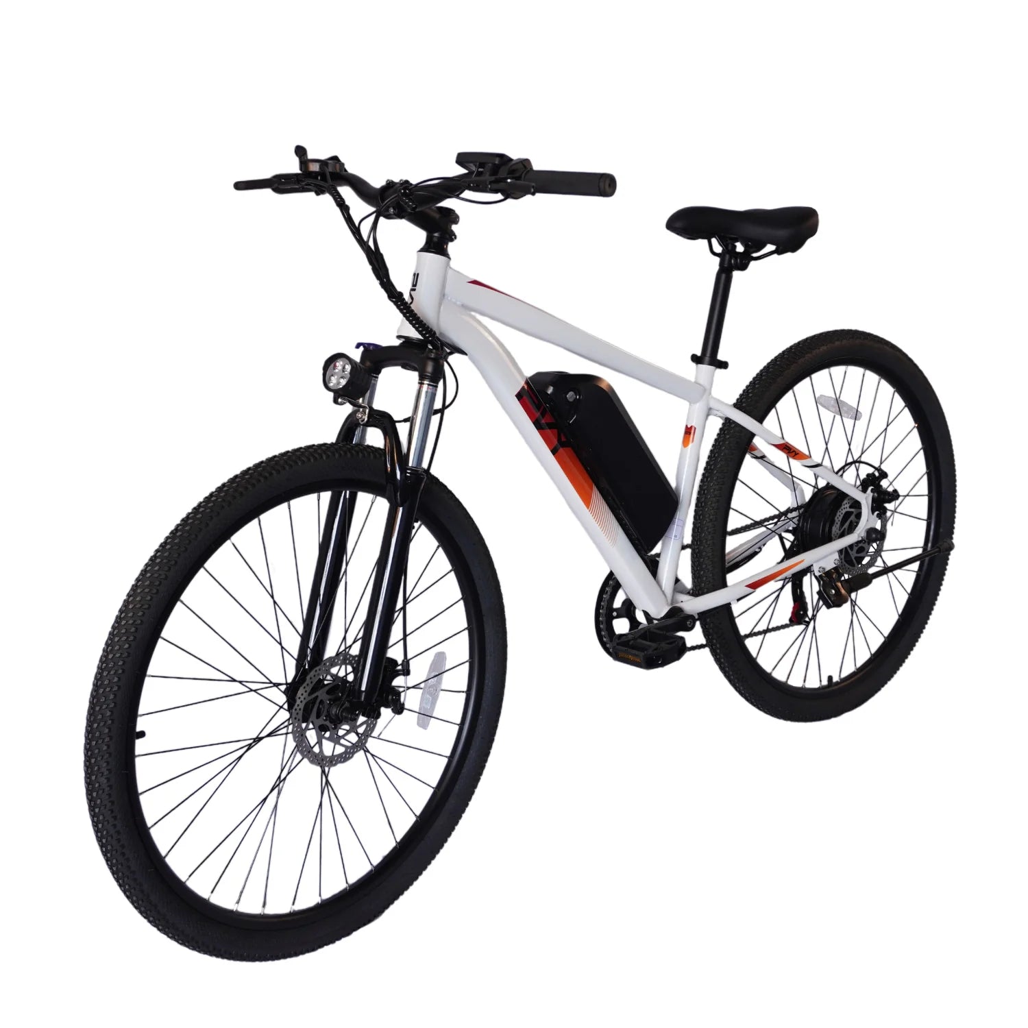 White PVY M29 Commuter Electric Bike with black tires on a white background