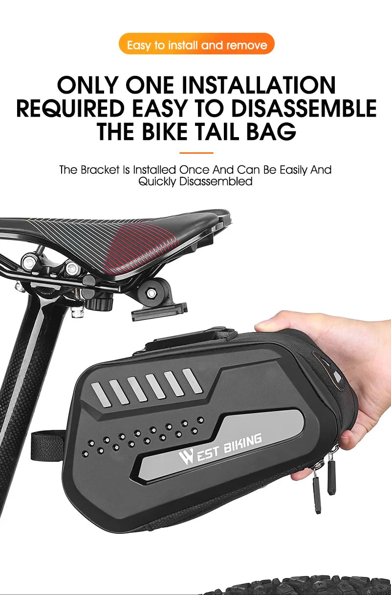 WEST BIKING Waterproof Bicycle Saddle Bag Hard TPU MTB Road Bike Under Seat Rear Bag Quick Release Saddlebags Bike Accessories