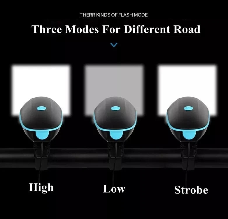 Black Bicycle Light USB Led Waterproof With Horn Mountain Bike Dark Night Outdoor Riding Headlight