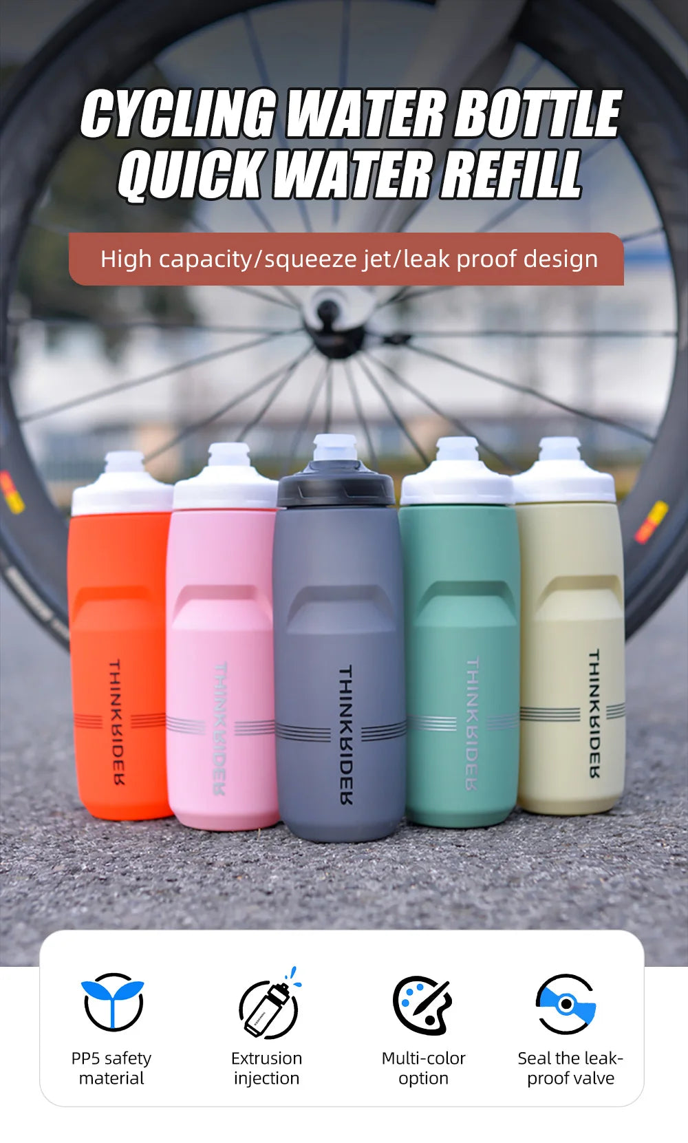 ThinkRider 620ml/750ml Bicycle Bottle MTB Road Bike Water Bottle Outdoor Sports Plastic Portable Large Capacity Drink Cycling - Pogo Cycles