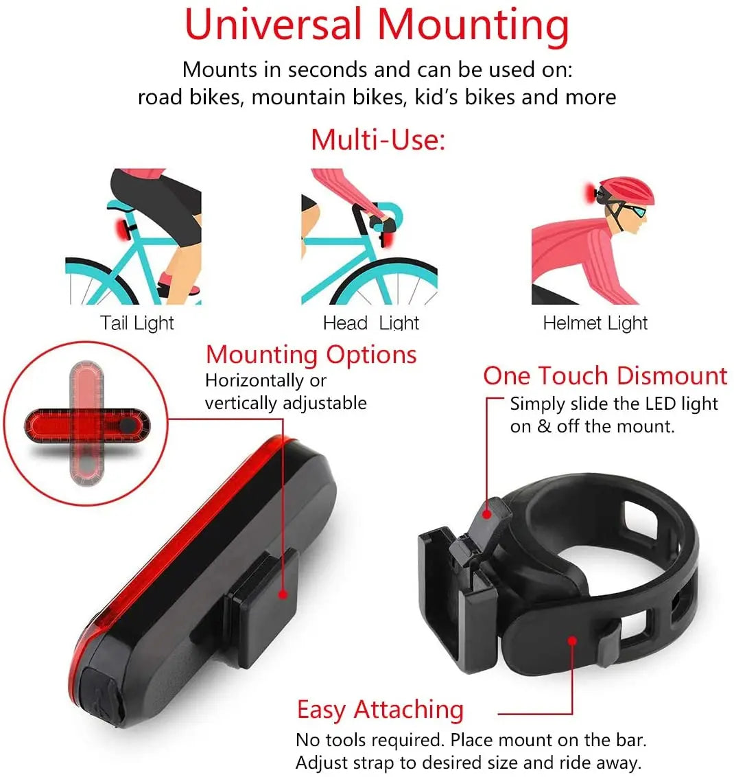 Rear Bike Tail Light USB Rechargeable Ultra Bright Taillights Fit On Bicycle Easy to Install for Cycling Safety Bicycle Light