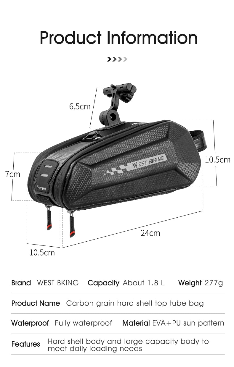 WEST BIKING Waterproof Bicycle Saddle Bag Hard TPU MTB Road Bike Under Seat Rear Bag Quick Release Saddlebags Bike Accessories