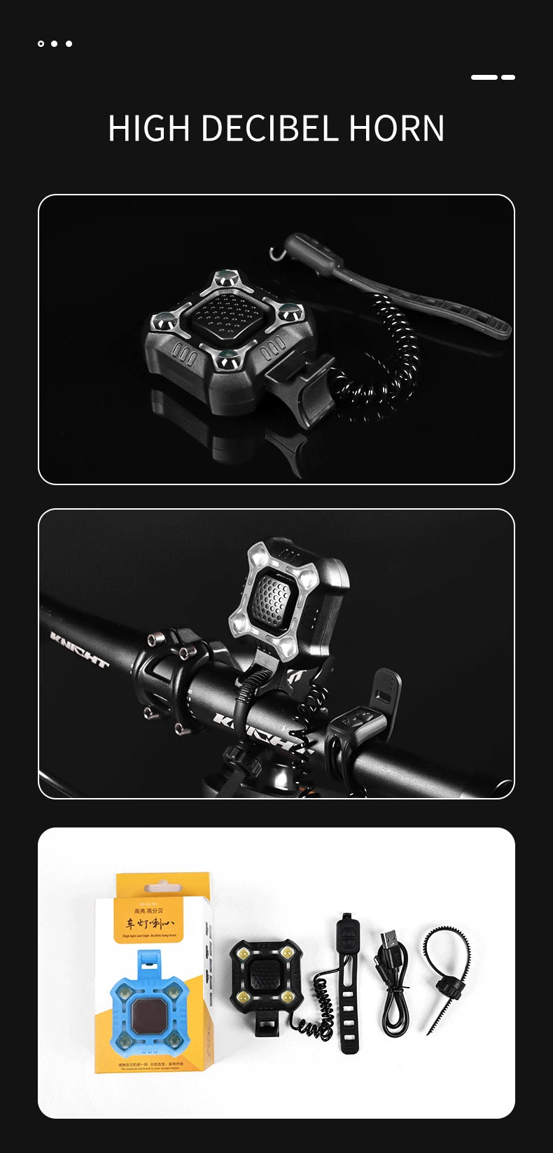 Bicycle Electronic Bell Bicycle Light Scooter E-bike Trumpet Alarm Bike Bell USB Charge Cycling Warning Alert Safety Riding