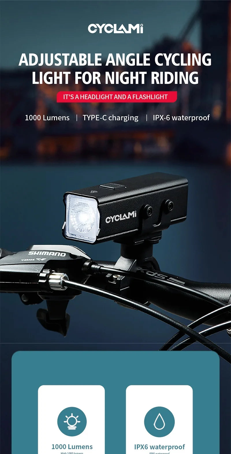 CYCLAMI Bicycle Light 1200LM T6 LED Rechargeable Set Road MTB Bike Front Back Headlight Lamp Flashlight Cycling Light Group