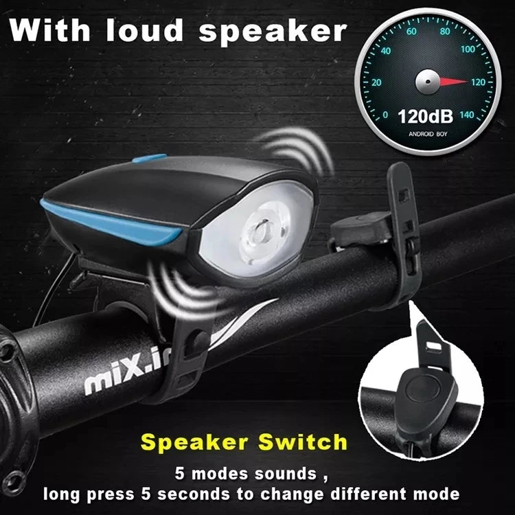 Black Bicycle Light USB Led Waterproof With Horn Mountain Bike Dark Night Outdoor Riding Headlight