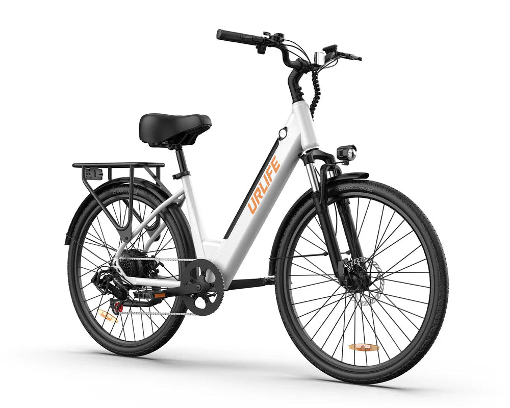 URLIFE E26 Step-Through Electric  bicycle with 'URLIFE' branding on a white background