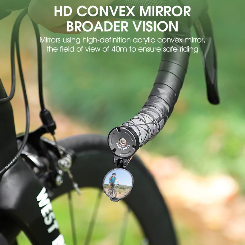 WEST BIKING Bicycle Rear view Mirror with convex mirror on handlebar against a blurred natural background